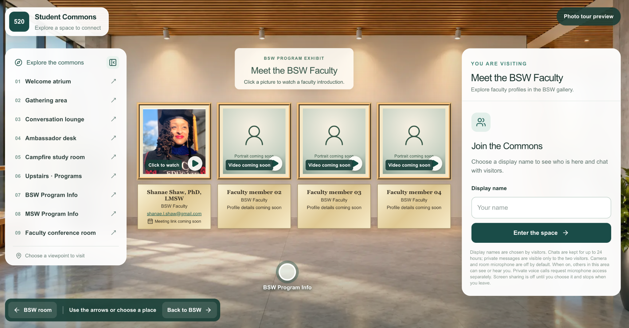 Meet the BSW Faculty gallery showing a faculty portrait with a video invitation and three future faculty profiles